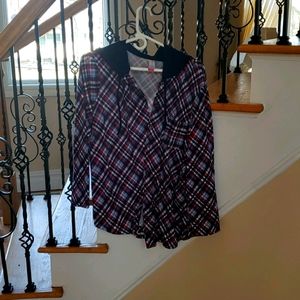 Plaid flannel hoodie button down